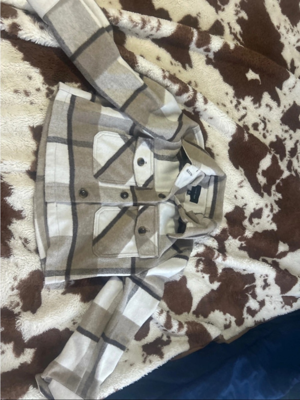 Love Tree Beige and Cream Plaid Button-Front Shacket